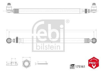 Febi 175161 Tie Rod Rear Axle Adjustable on Both Sides With Crown Nuts Premium