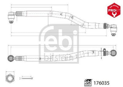 Febi 176035 Drag Link Front Axle With Nuts Adjustable on One Side Premium