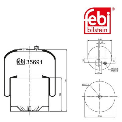 Febi 35691 Air Spring With Piston Durable Steel Rolling Piston High Performance
