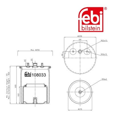 Febi 108033 Air Spring Non-Steered Trailing Axle With Piston High Performance