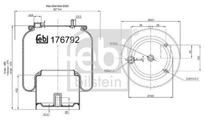 Febi 176792 Air Spring Non-Steered Trailing Axle Premium High Performance