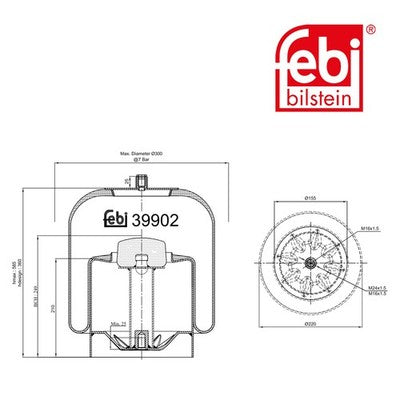 Febi 39902 Air Spring With Piston Durable Steel Rolling Piston High Performance