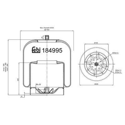 Febi 184995 Air Spring Rear Axle Premium Quality Standard High Efficiency
