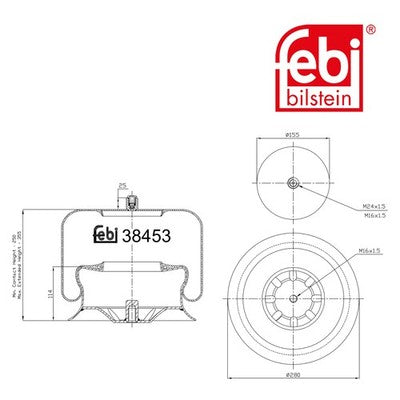 Febi 38453 Air Spring With Piston Durable Steel Rolling Piston High Performance