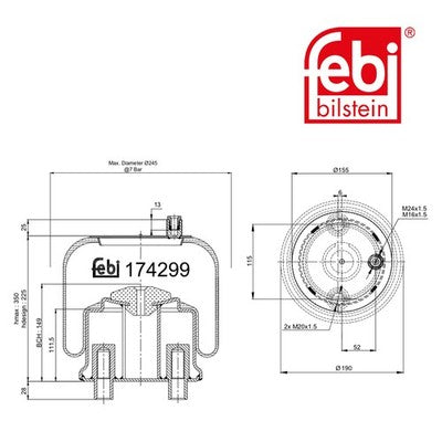 Febi 174299 Air Spring Front Axle Premium Grade Durable High Performance