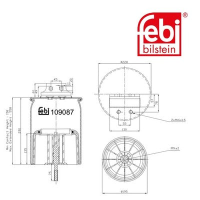Febi 109087 Air Spring Rear Axle With Piston And Rod Premium High Performance