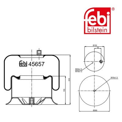 Febi 45657 Air Spring With Piston Durable Steel Rolling Piston High Performance