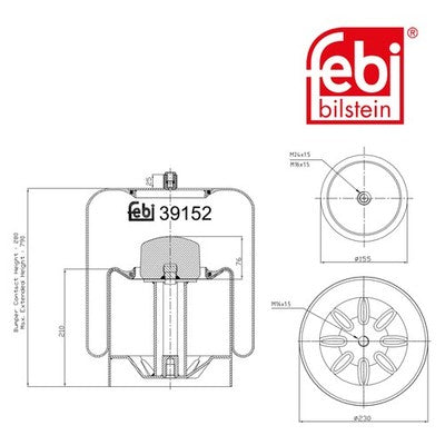 Febi 39152 Air Spring With Piston Durable Steel Rolling Piston High Performance