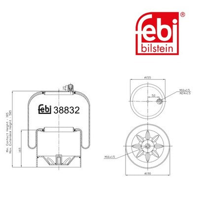 Febi 38832 Air Spring With Piston Durable Steel Rolling Piston High Performance