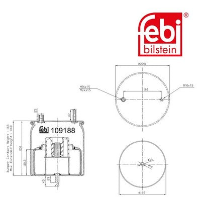 Febi 109188 Air Spring Non-Steered Leading Axle With Piston And Rod Premium