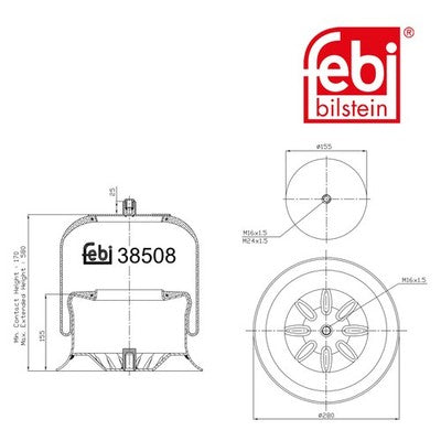 Febi 38508 Air Spring With Piston Durable Steel Rolling Piston High Performance