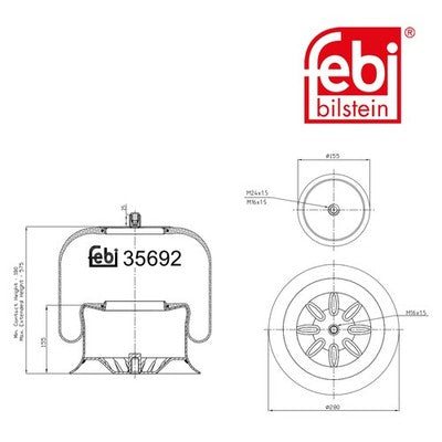 Febi 35692 Air Spring With Piston Durable Steel Rolling Piston High Performance