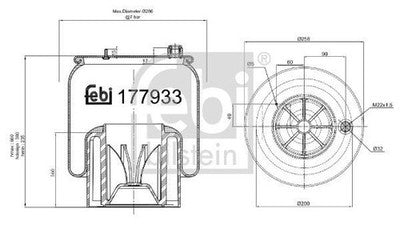 Febi 177933 Air Spring Rear Axle With Piston Premium Durable High Performance