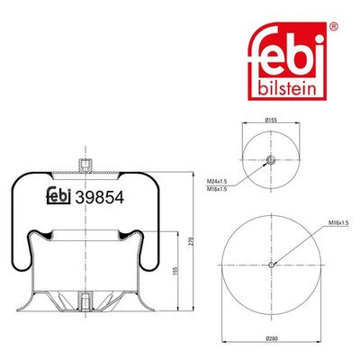 Febi 39854 Air Spring With Piston Durable Steel Rolling Piston High Performance
