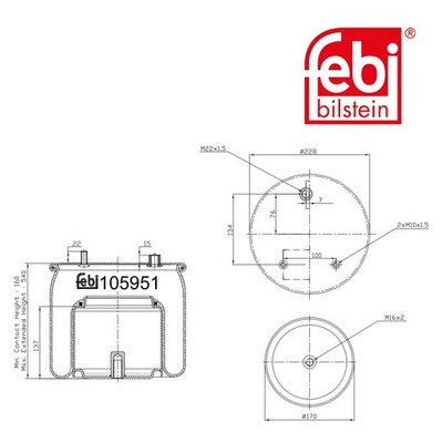 Febi 105951 Air Spring Non-Steered Trailing Axle With Piston High Performance