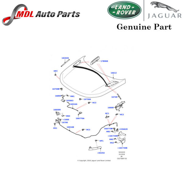 Land Rover Genuine Hood Release Cable LR093229